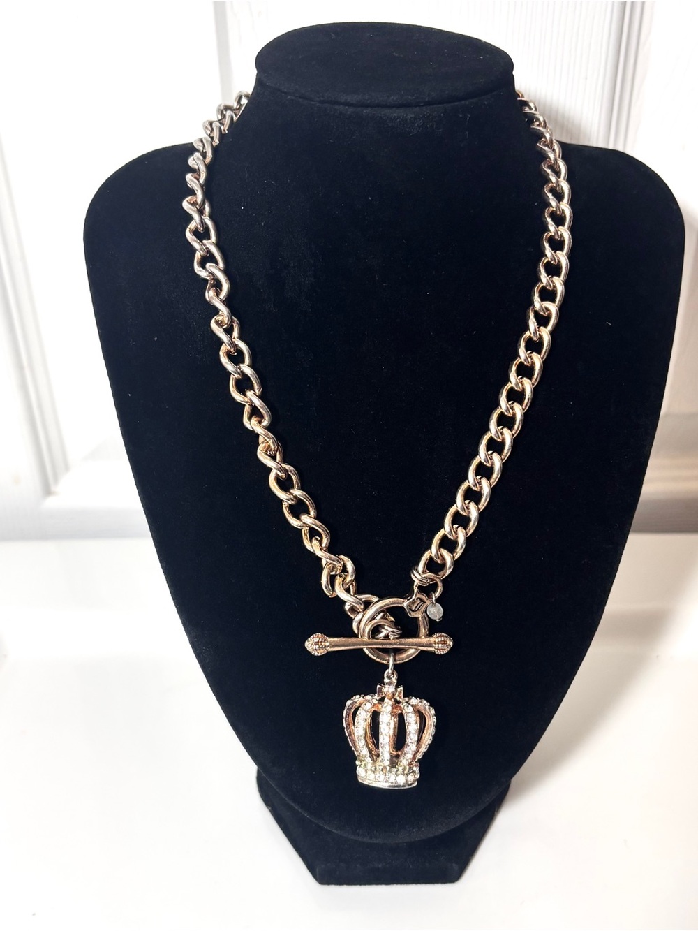 Vintage Y2K Juicy Couture King Crown Coronation Pendant Gold Tone Pave Crystals